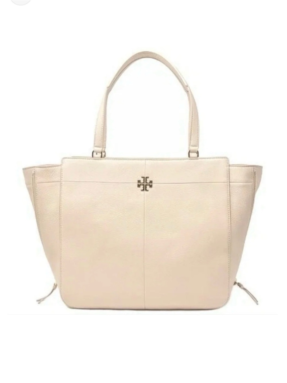 Tory Burch Ivy Side-Zip Leather Tote in Light Oak Pebbled Leather